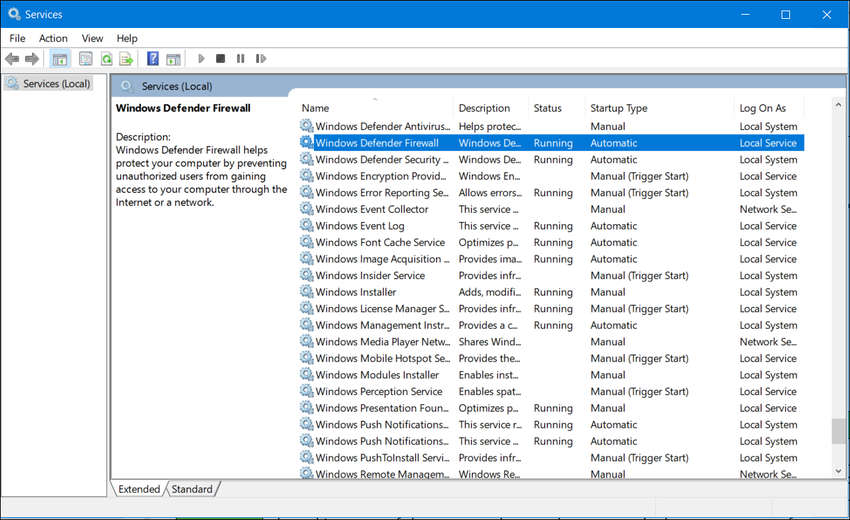 The figure shows the Services control panel applet which has a listing of all of the background services in Windows.