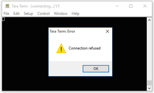 shows the Tera Term console connection was refused
