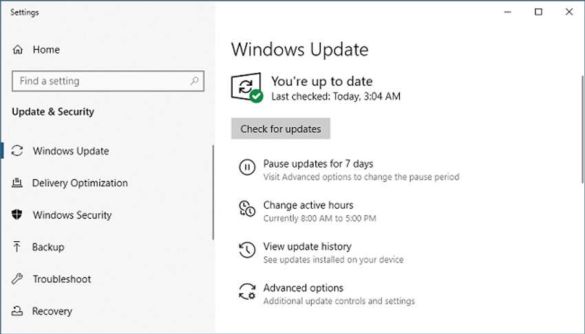 The figure shows the Windows Update screen for a Windows 10 pc.